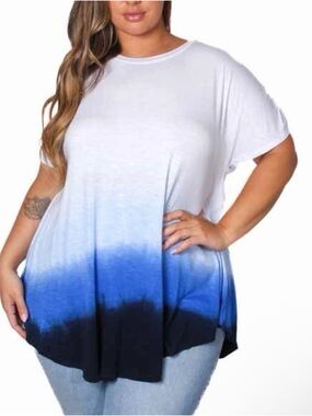 Lane Bryant White to Blue Ombre Short Sleeve Tunic Top Plus